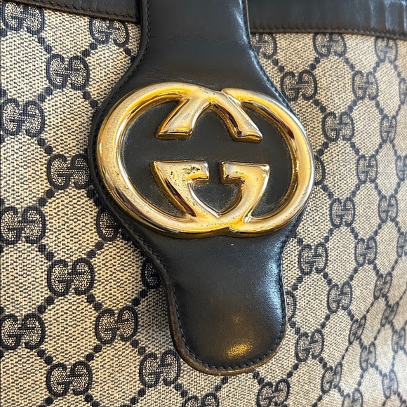 Gucci GG Britt Blondie Bag Shoulder Purse Coated Canvas Italian Navy Leather - Picture 3 of 17